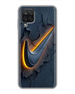 Чехол для Samsung Galaxy A12 с картинкой «Объемный логотип Найк»