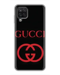 Чехол для Samsung Galaxy A12 с картинкой «Gucci — красный логотип»