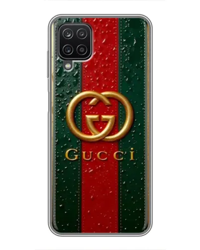 Чехол для Samsung Galaxy A12 с картинкой «Gucci — фирменная полоса и золото» Чехол для Samsung Galaxy A12 с картинкой «Gucci — фирменная полоса и золото»