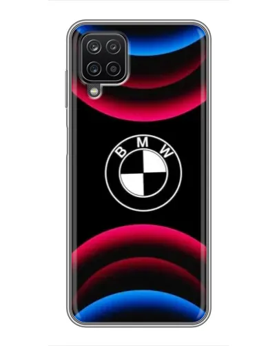 Чехол для Samsung Galaxy A12 с картинкой «Логотип BMW и неоновые дуги»