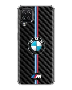 Чехол для Samsung Galaxy A12 с картинкой «Эмблема BMW и карбон»