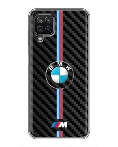 Чехол для Samsung Galaxy A12 с картинкой «Эмблема BMW и карбон»