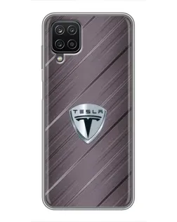 Чехол для Samsung Galaxy A12 с картинкой «Металлическая текстура Tesla»