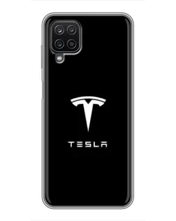Чехол для Samsung Galaxy A12 с картинкой «Tesla White Logo»
