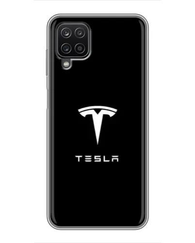 Чехол для Samsung Galaxy A12 с картинкой «Tesla White Logo»