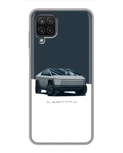 Чехол для Samsung Galaxy A12 с картинкой «Серебристый Cybertruck Tesla»