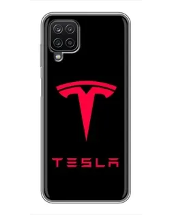 Чехол для Samsung Galaxy A12 с картинкой «Tesla Red Logo»