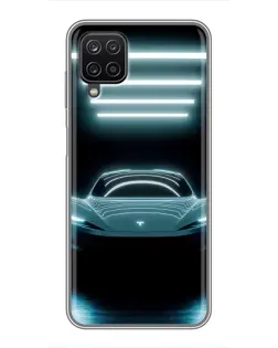 Чехол для Samsung Galaxy A12 с картинкой «Tesla в неоне»