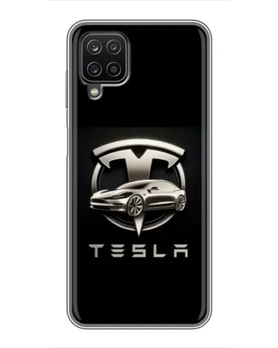 Чехол для Samsung Galaxy A12 с картинкой «Tesla — серебристое авто»