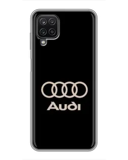 Чехол для Samsung Galaxy A12 с картинкой «Audi — золотой логотип»