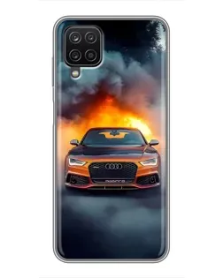 Чехол для Samsung Galaxy A12 с картинкой «Audi в огненном дыму»