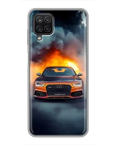 Чехол для Samsung Galaxy A12 с картинкой «Audi в огненном дыму»
