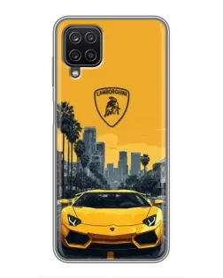 Чехол для Samsung Galaxy A12 с картинкой «Желтый Lamborghini город»