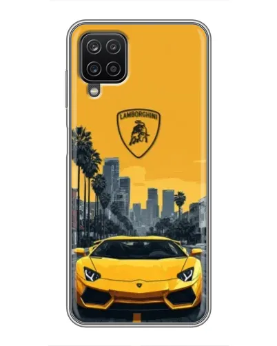 Чехол для Samsung Galaxy A12 с картинкой «Желтый Lamborghini город»