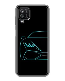 Чехол для Samsung Galaxy A12 с картинкой «Голубой силуэт Lamborghini»