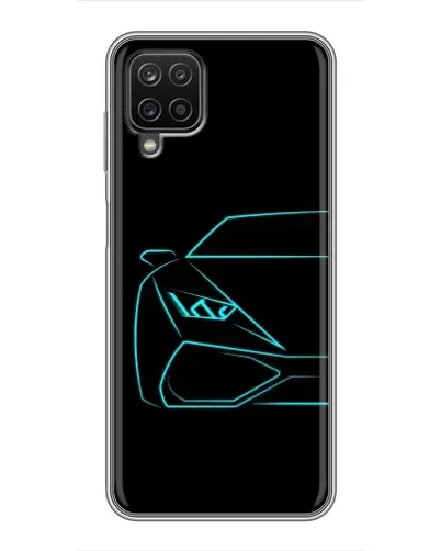 Чехол для Samsung Galaxy A12 с картинкой «Голубой силуэт Lamborghini»