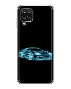 Чехол для Samsung Galaxy A12 с картинкой «Неоновый контур Lamborghini»