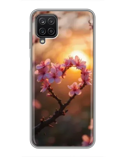 Чохол для Samsung Galaxy A12 з картинкою «Рожевий цвіт  сердечко на тлі заходу»