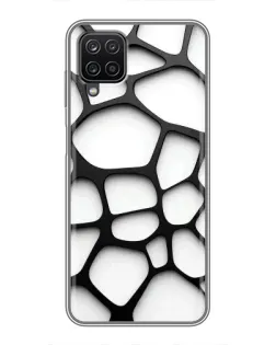 Чехол для Samsung Galaxy A12 с картинкой «Белая объемная сетка»