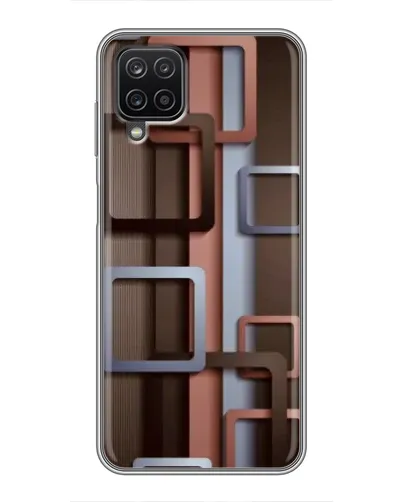 Чехол для Samsung Galaxy A12 с картинкой «Коричневые объемные квадраты»