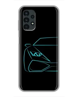 Чехол для Samsung Galaxy A13 (4G) с картинкой «Голубой силуэт Lamborghini»