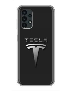 Чехол для Samsung Galaxy A13 (5G) с картинкой «Стальной логотип Tesla»