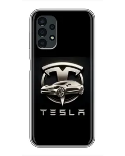 Чехол для Samsung Galaxy A13 (5G) с картинкой «Tesla — серебристое авто»