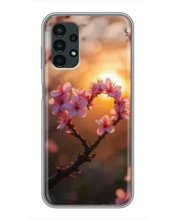 Чехол для Samsung Galaxy A13 (5G) с картинкой «Розовый цвет сердце на фоне заката»