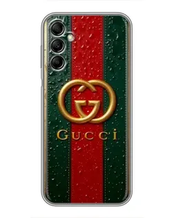 Чехол для Samsung Galaxy A14 5G с картинкой «Gucci — фирменная полоса и золото»