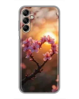 Чохол для Samsung Galaxy A14 5G з картинкою «Рожевий цвіт  сердечко на тлі заходу»