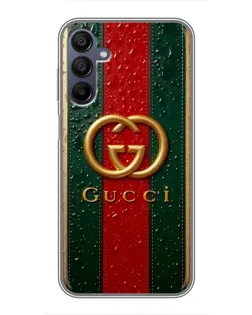 Чехол для Samsung Galaxy A15 (A155) с картинкой «Gucci — фирменная полоса и золото» Чехол для Samsung Galaxy A15 (A155) с картинкой «Gucci — фирменная полоса и золото»