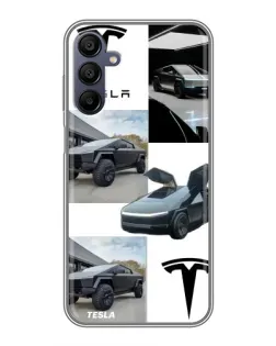 Чехол для Samsung Galaxy A15 (A155) с картинкой «Коллаж Cybertruck Tesla»