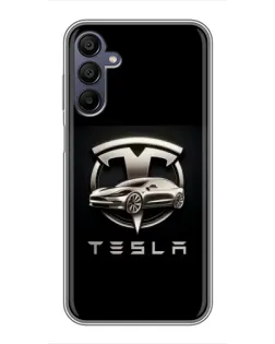 Чехол для Samsung Galaxy A15 (A155) с картинкой «Tesla — серебристое авто»