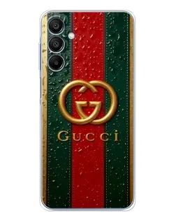 Чехол для Samsung Galaxy A16 5G с картинкой «Gucci — фирменная полоса и золото»