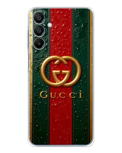 Чехол для Samsung Galaxy A16 5G с картинкой «Gucci — фирменная полоса и золото» Чехол для Samsung Galaxy A16 5G с картинкой «Gucci — фирменная полоса и золото»