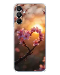 Чохол для Samsung Galaxy A16 5G з картинкою «Рожевий цвіт  сердечко на тлі заходу»