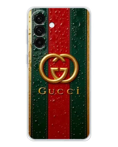 Чехол для Samsung Galaxy A17 с картинкой «Gucci — фирменная полоса и золото» Чехол для Samsung Galaxy A17 с картинкой «Gucci — фирменная полоса и золото»