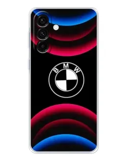 Чехол для Samsung Galaxy A17 с картинкой «Логотип BMW и неоновые дуги»