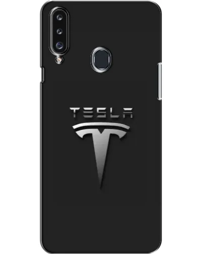 Чехол для Samsung Galaxy A20s (A207) с картинкой «Стальной логотип Tesla»