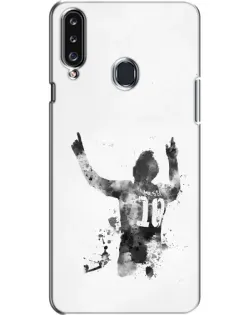 Чехол для Samsung Galaxy A20s (A207) с картинкой «Черно-белый силуэт Месси»