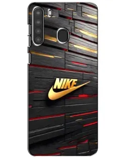 Чехол для Samsung Galaxy A21 (A215) с картинкой «Золотой Nike на металле»
