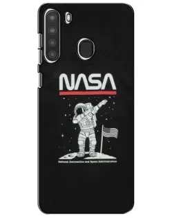 Чехол для Samsung Galaxy A21 (A215) с картинкой «NASA — шагаем по Луне»