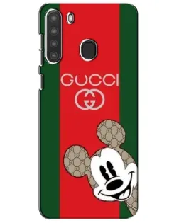 Чехол для Samsung Galaxy A21 (A215) с картинкой «Gucci — полосы и Микки»
