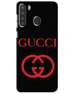 Чехол для Samsung Galaxy A21 (A215) с картинкой «Gucci — красный логотип»