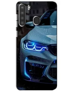 Чехол для Samsung Galaxy A21 (A215) с картинкой «Взгляд BMW с синими фарами»