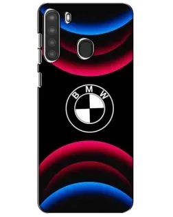 Чехол для Samsung Galaxy A21 (A215) с картинкой «Логотип BMW и неоновые дуги»