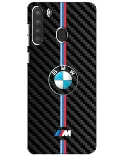 Чехол для Samsung Galaxy A21 (A215) с картинкой «Эмблема BMW и карбон»