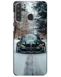Чехол для Samsung Galaxy A21 (A215) с картинкой «BMW в зимнем лесу»