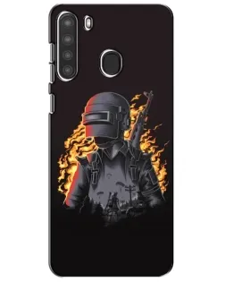 Чехол для Samsung Galaxy A21 (A215) с картинкой «PUBG — огненный силуэт»