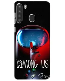 Чехол для Samsung Galaxy A21 (A215) с картинкой «Красный импостер — макро»